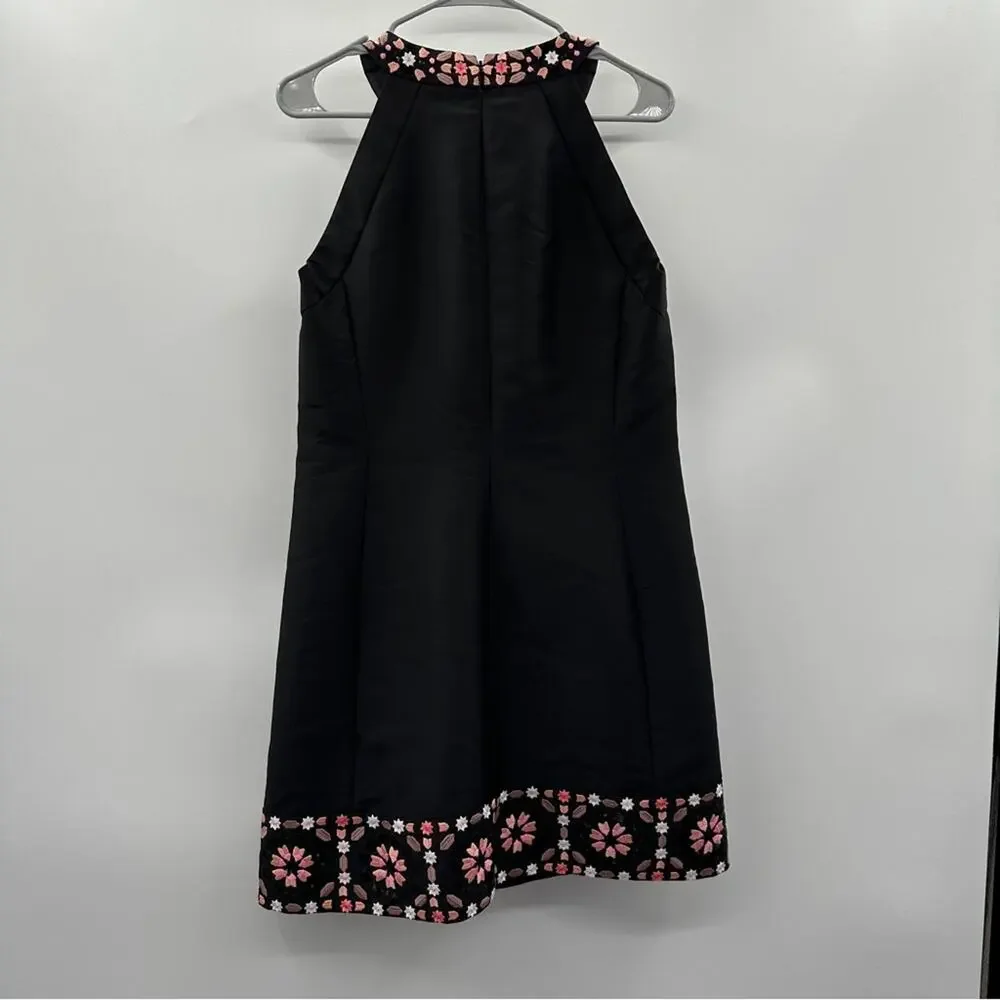 Kate Spade Dress By The Pool Black Mosaic Floral Embroidered Shift Dress Size 10